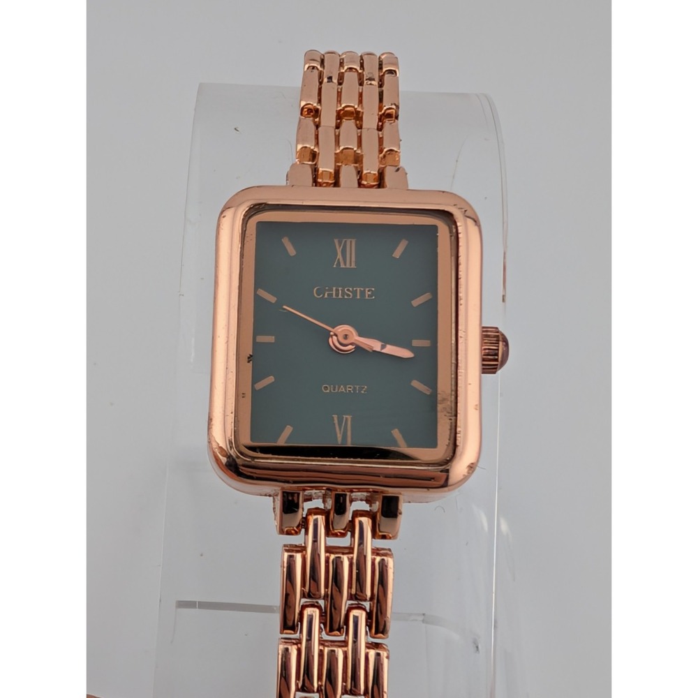 Chiste Watch Women 19mm Case Green Dial Rose‎ Gold 6.5" Band- New Battery